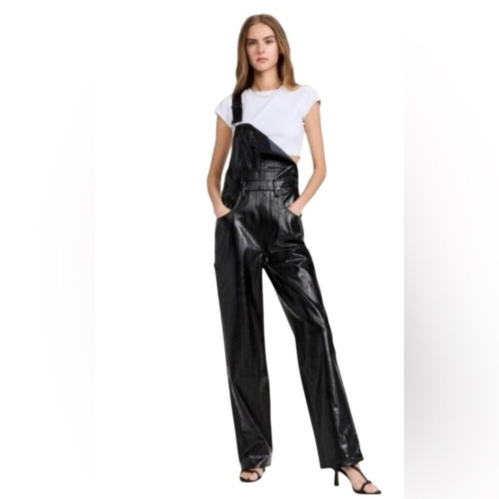 Good American black better than leather faux leather overalls Size 16 NWT